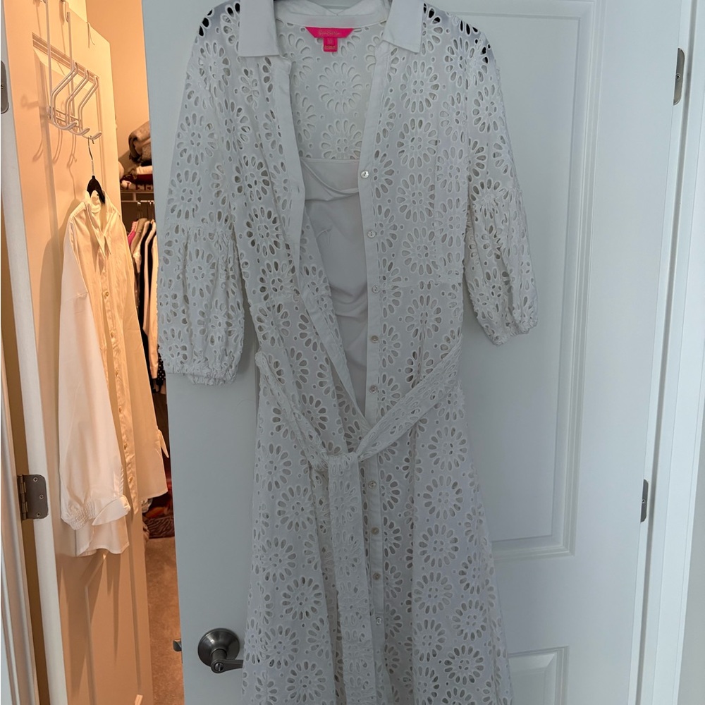 Lilly Pulitzer White Eyelet Midi Dress with Slip